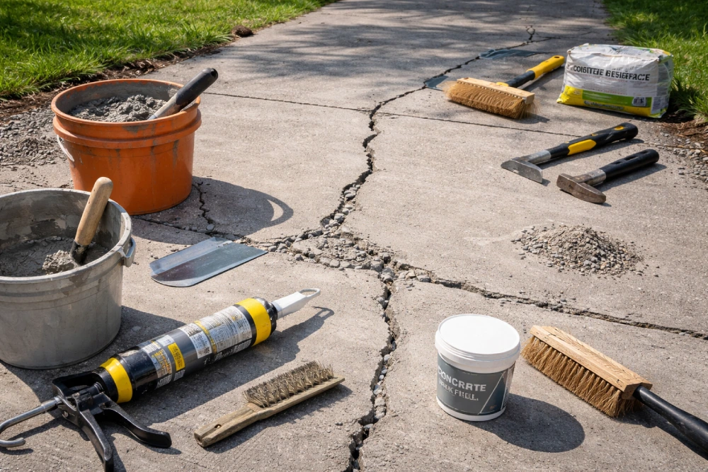 Filling cracks in a concrete driveway