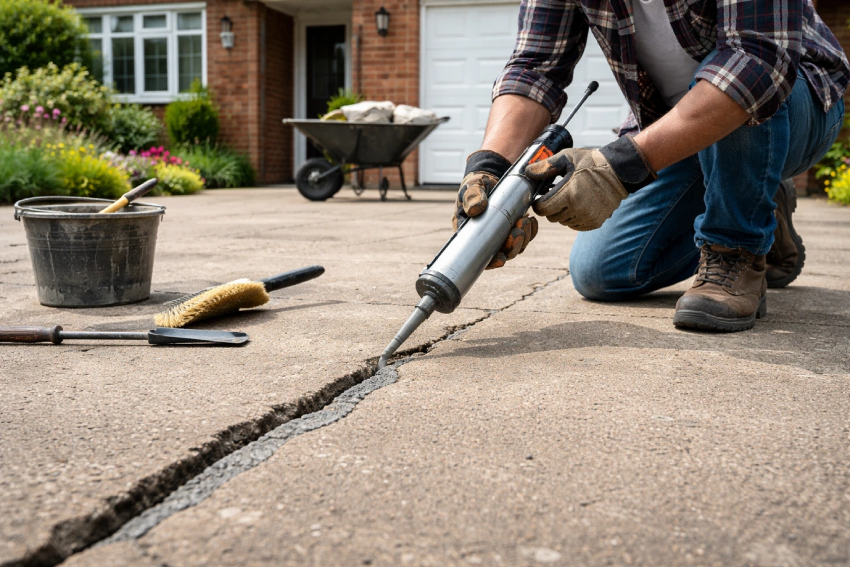 Concrete driveway crack inspection
