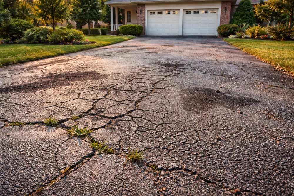 Cracked driveway needing sealant