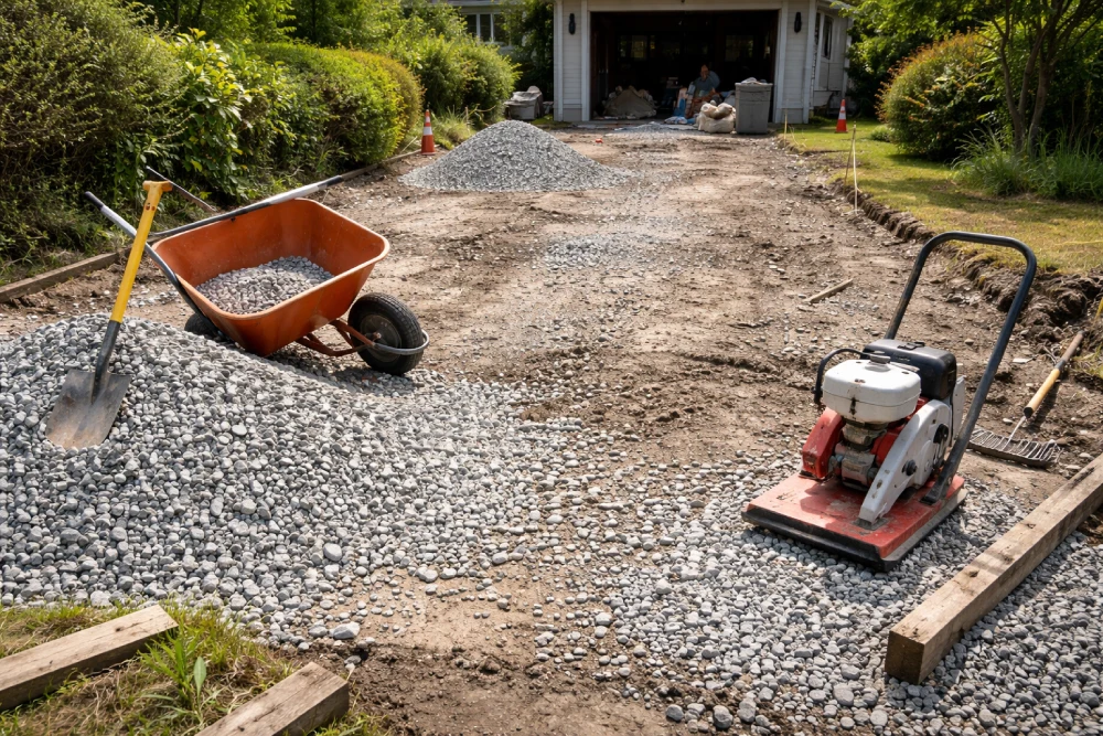 Finished gravel driveway with edging