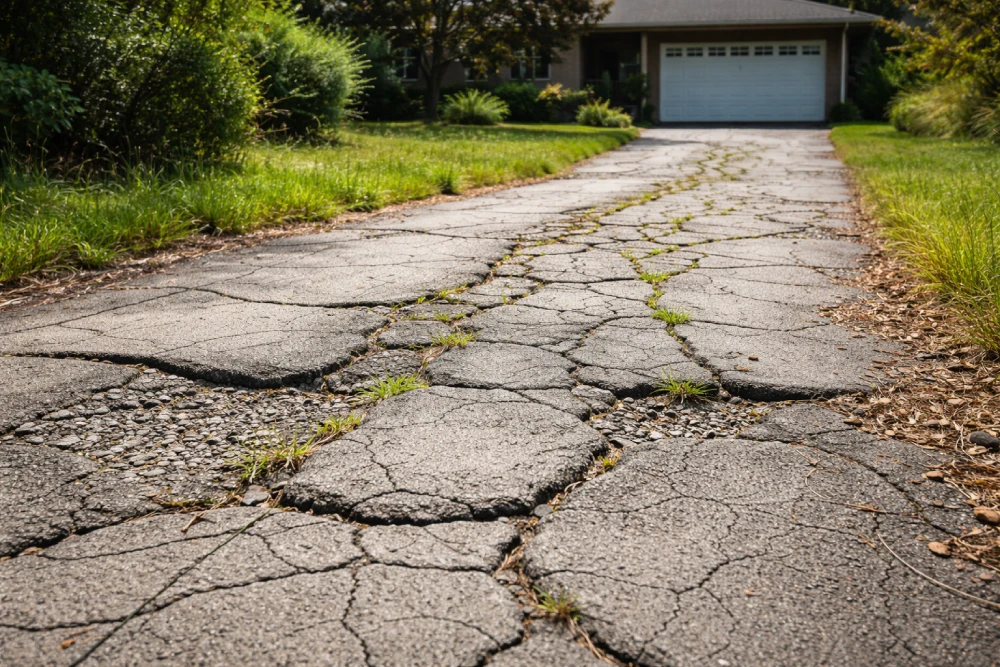 Freshly sealed asphalt driveway