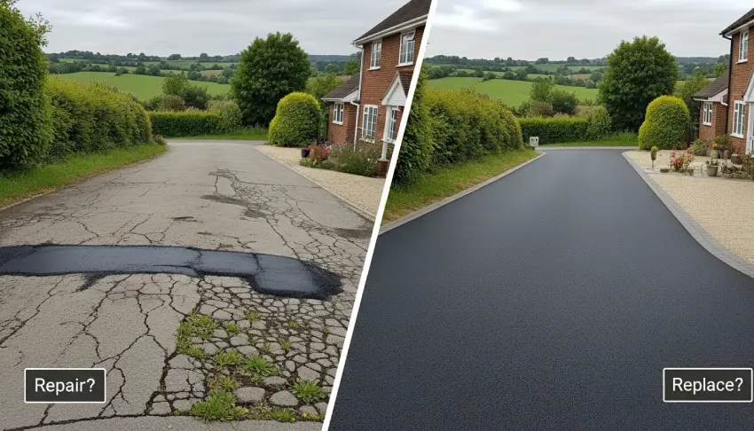 Uneven sunken driveway section