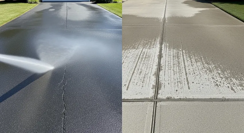 Pressure washing block paving driveway