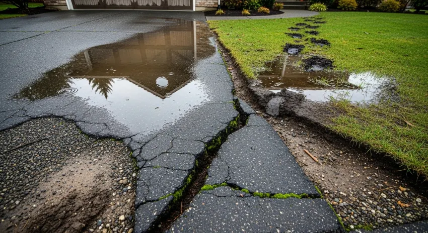 water pooling on driveway surface